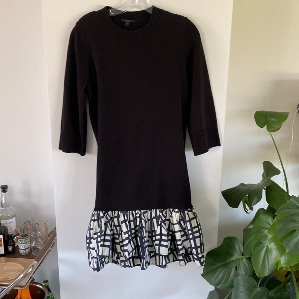 COS black sweater dress tiered flounce skirt poplin plaid white S